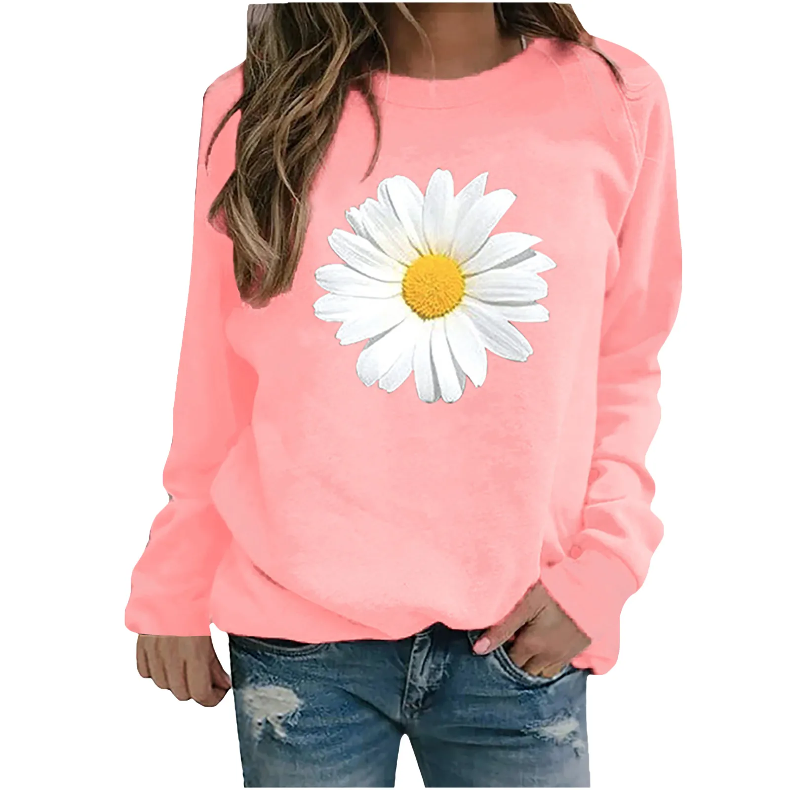 Women's Sweatshirt Women's Blouses Tops Winter Womens Casual Tops Ladies Daisy Print Sweatshirt Blouse Tee Sweater Ropa Mujer