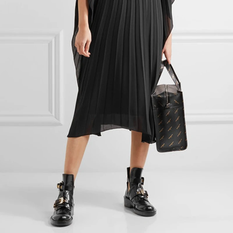 Scarpe donna/ г. Женская обувь черные мотоциклетные ботильоны на платформе женская обувь с металлическим круглым носком женская обувь