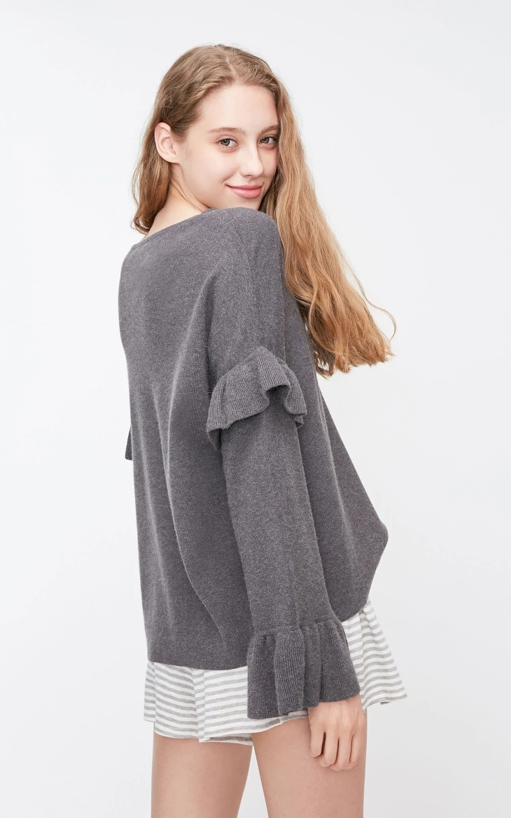 Vero Moda Новое поступление женские расклешенные рукава v-образным вырезом свободный крой гофрированные трикотажные | 318324523