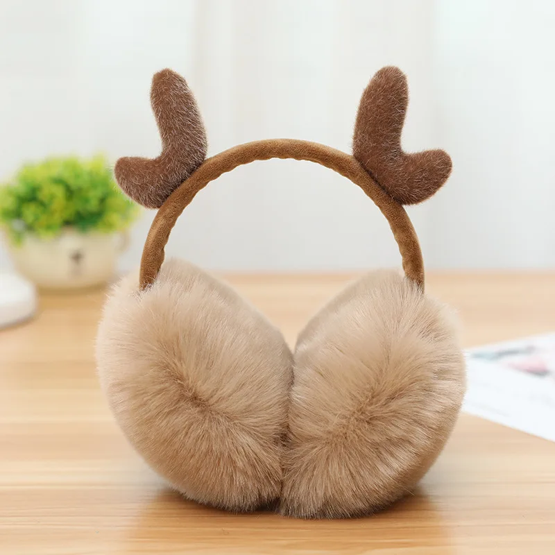 

New fur Elk Earmuff solid color headphones ladies earmuffs winter warm comfortable Earwarmers Deer Christmas Antlers Earmuffs