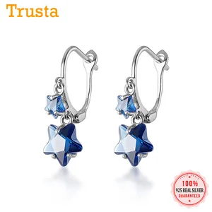 Женские серьги-кольца trustdave, свадебные серьги из стерлингового серебра 925 пробы со сверкающим голубым кубическим цирконием, ювелирное изделие DA1144, 925