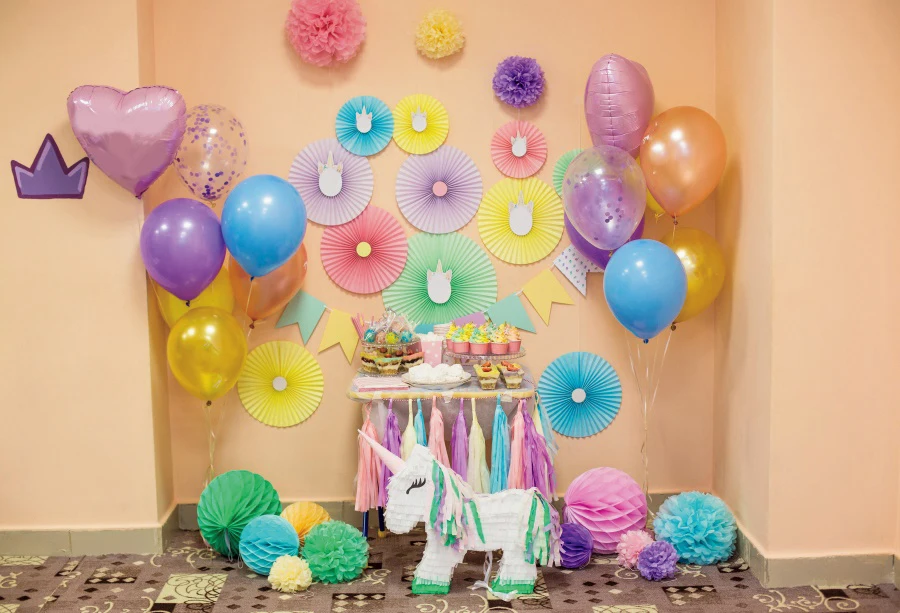 Laeacco Party Dessert Area Balloon Unicorn Simple Children Background Photo Vinyl Seamless Photography Backdrop For Studio | Электроника