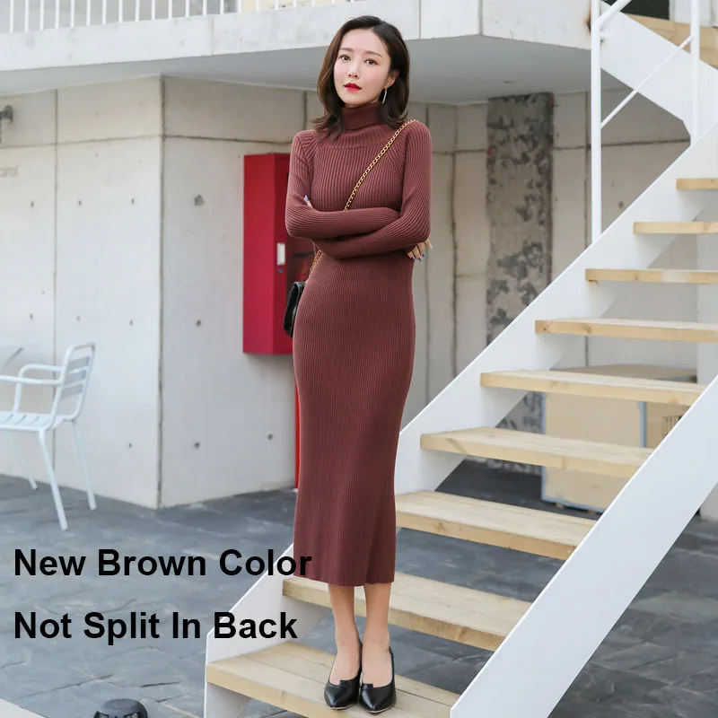 3061 brown Новинка, весенне-осеннее платье-свитер, женское сексуальное облегающее платье бодикон, женское трикотажное платье с высоким воротом и длинным рукавом, Vestidos DS85 - Цвет: 3061 brown