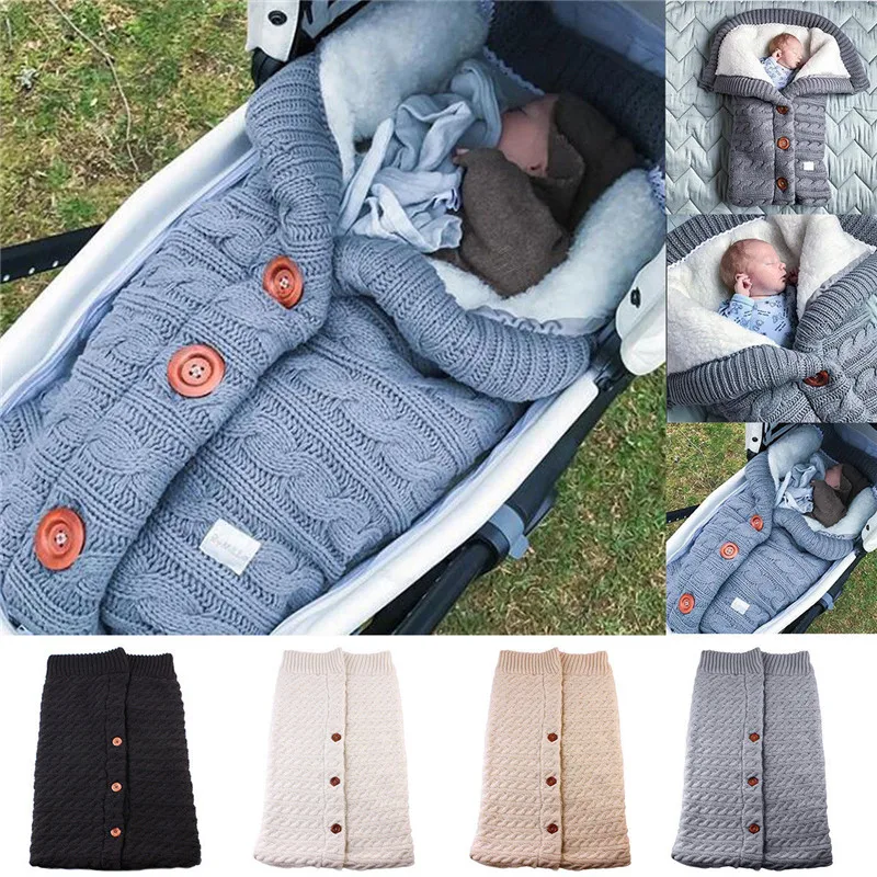 

Newborn Baby Winter Warm Sleeping Bags Infant Button Knit Swaddle Wrap Swaddling Stroller Wrap Toddler Blanket Sleeping Bags Hot
