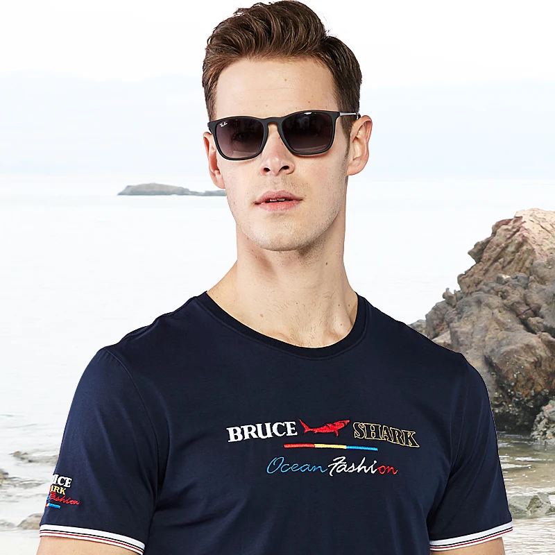 

Cotton 2021 Soften Men Tops Male Tees Fashion Bruce&Shark nice embroidery Short Round T-Shirt Homme Camisa big 4XL best