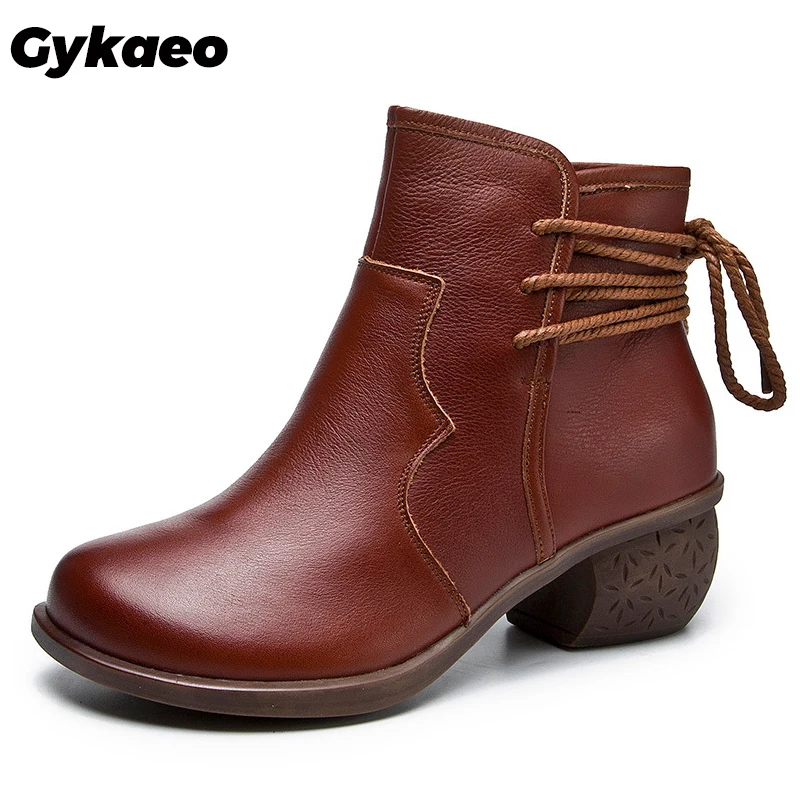 Gykaeo роскошная дизайнерская обувь для женщин ботинки из натуральной кожи женская