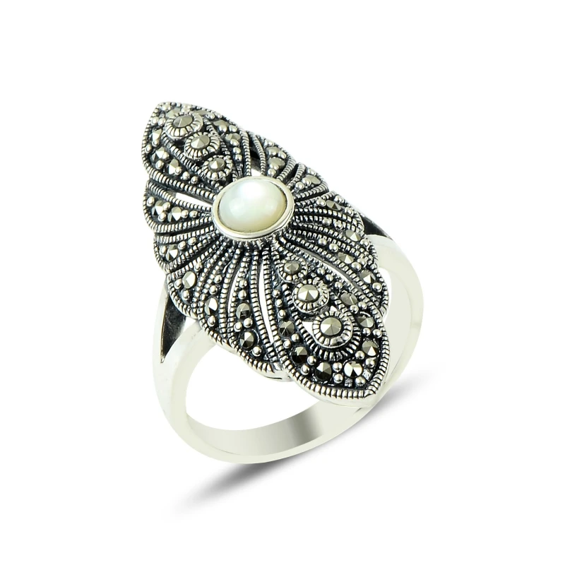 

Silverlina Silver Marcasite & Pearl Cubic Zirconia Ring