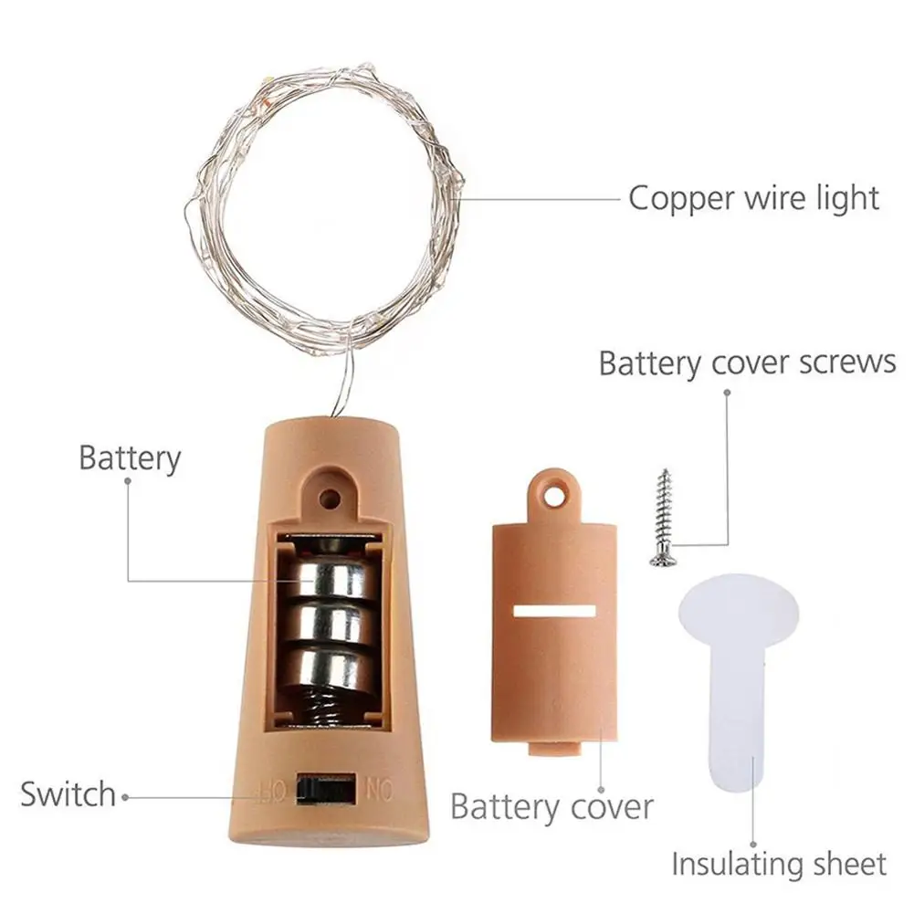 

String Lights 2M 20 LED Wine Bottle Lights Battery Powered Cork Shape Glass Bottle Stopper Lamp Christmas Garlands Decor