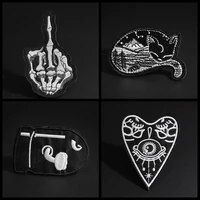 1pcs fashion punk skull finger black scenic cat patches wholesale pokers appliques iron on clothes space eyes moon badges
