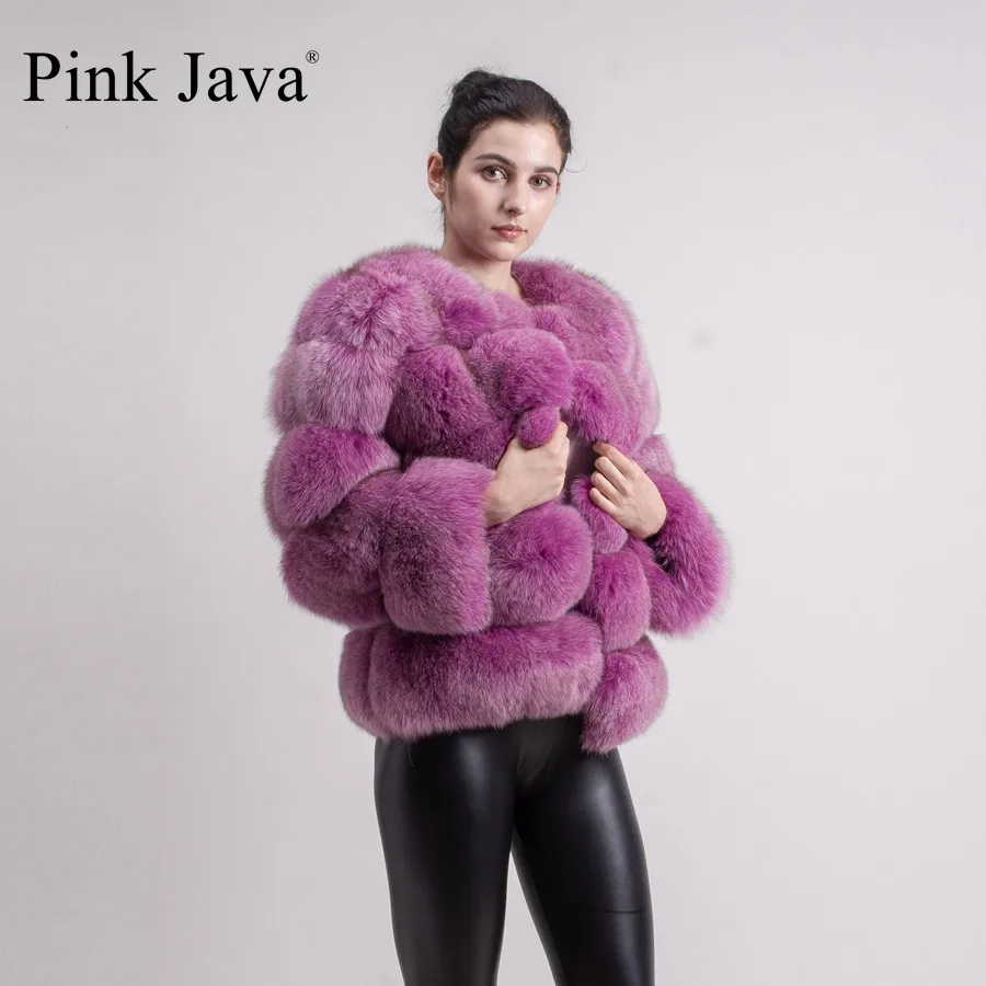 Розовая java QC8081 новая модель женская шуба из натурального Лисьего меха с длинными рукавами зимняя модная меховая одежда высокого качества