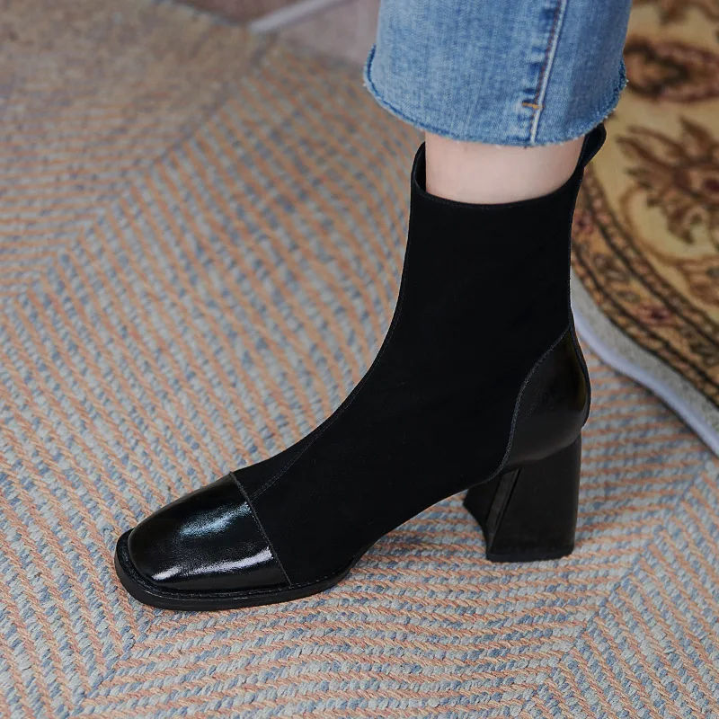 Chunky High Heels Boots Brown Black Party Dress Shoes Women Fashion Retro Boots Female Shoes Comfortable Block Heels Girls Shoes