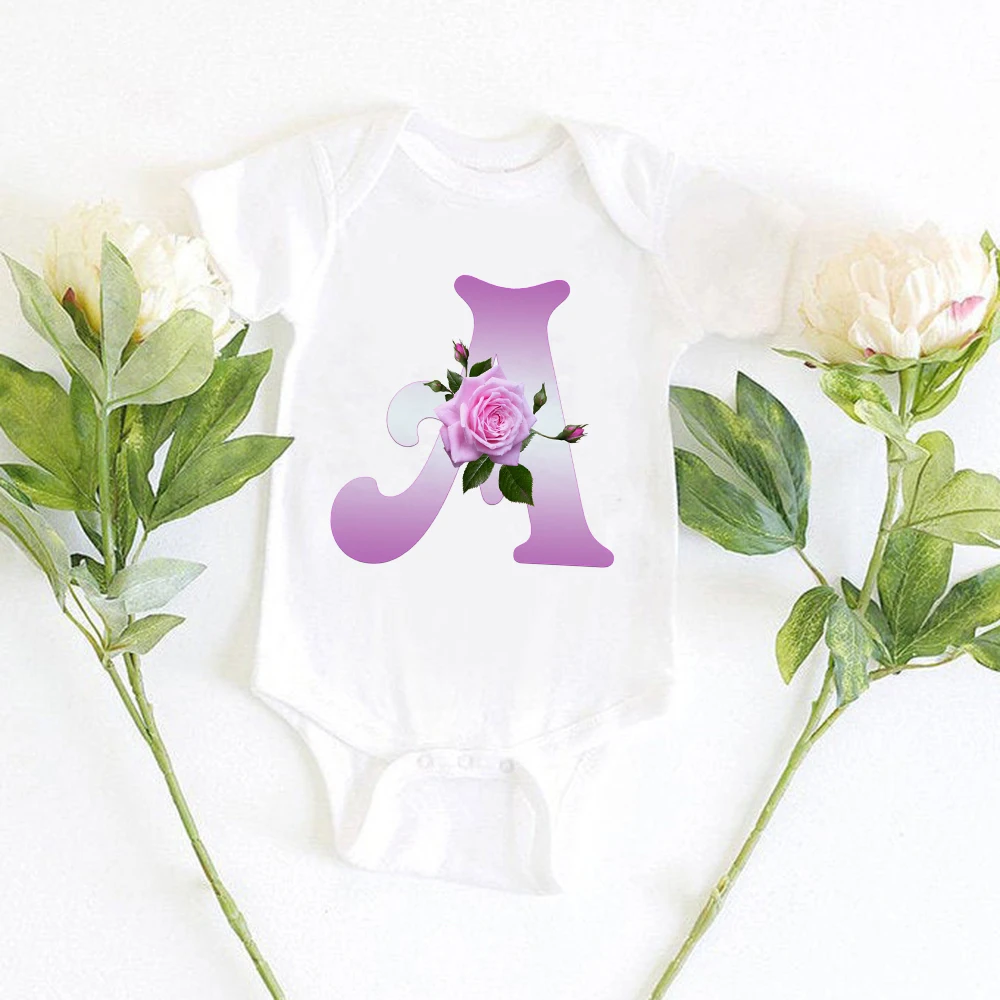 

Aesthetic Letter Printed Baby Girl Clothes Pretty Pink Rose Newborn Girls Baby Bodysuit Cozy Summer Casual Infant Outfits White