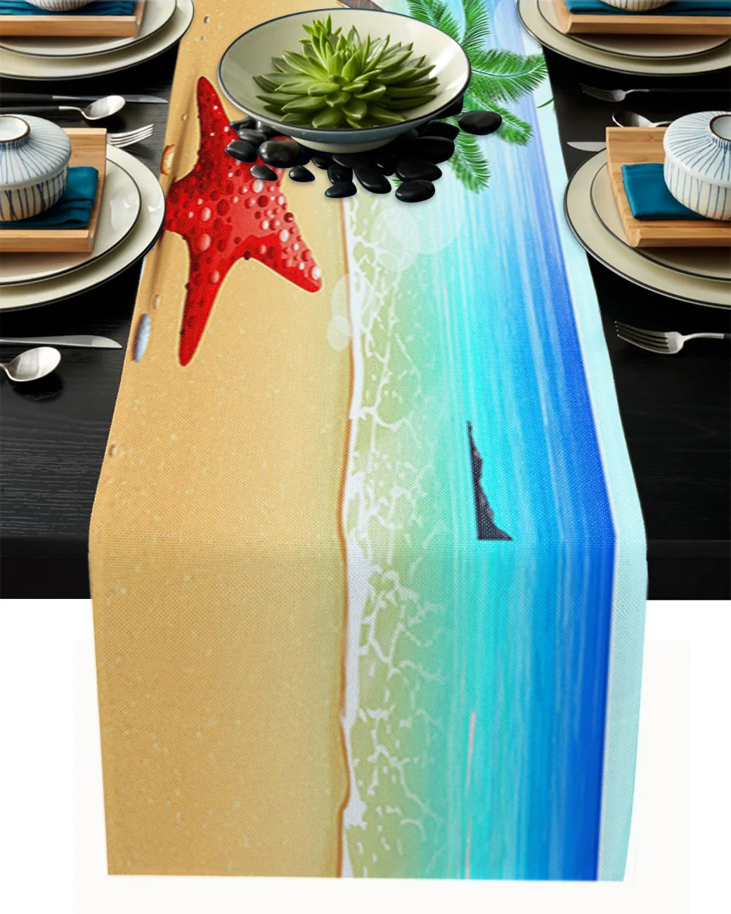 

Летняя Пляжная настольная дорожка с мультяшным рисунком пальмы, современные свадебные украшения, столовые дорожки, подстилка, рождественс...