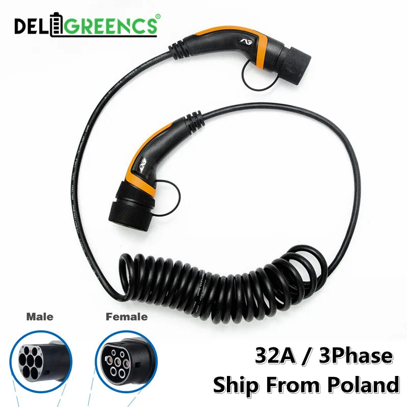 安い 32A三相evケーブルIEC62196タイプ2にタイプ2 Iec 62196-2 Evで充電プラグ5計スパイラルケーブルtuv/ul Mennekes