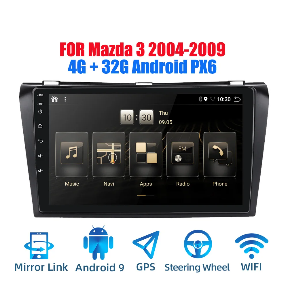 Автомагнитола PX6 2DIN Android 9 0 для MAZDA 3 2004 2009 GPS навигация аудио видео плеер Wi Fi BT HDMI DAB +
