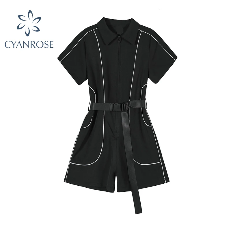 Комбинезоны женские с коротким рукавом облегающие слитные шорты лацканами на