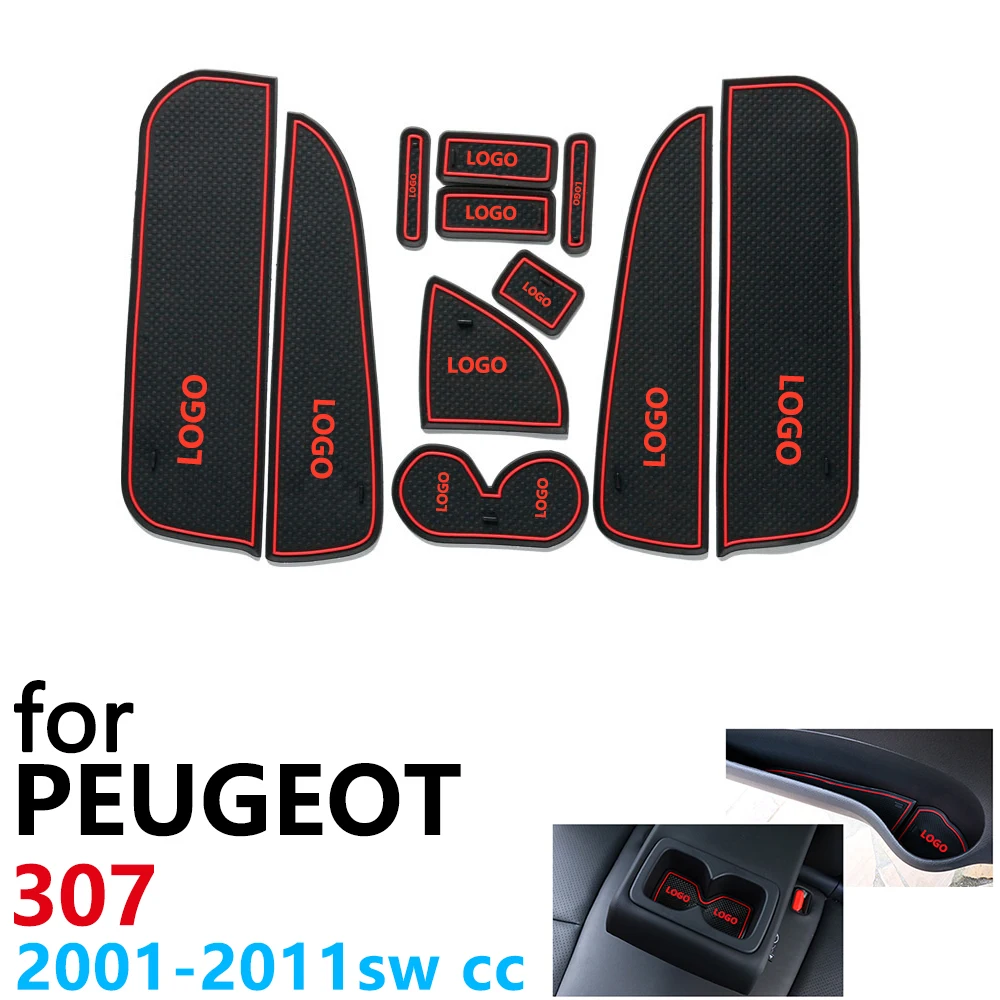Противоскользящие резиновые чашки подушки двери паз коврик для peugeot 307 307SW 307CC хэтчбек седан 2001~ 2011 аксессуары коврик для телефона