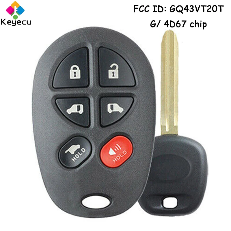 

KEYECU Uncut Transponder Chip Key + Car Remote With 6 Buttons for Toyota Sienna 2004-2018 Fob FCC ID: GQ43VT20T 4D67 / G Chip