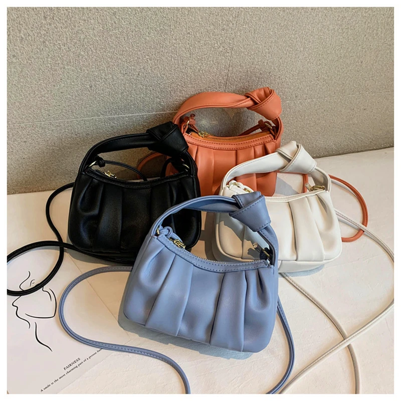 

Mini Pouch Women Tie Shoulder Bag Crossbody Wrinkle Purses And Handbags Half-Moon Hobo Multi Color Borse Da Donna 2020 Tas