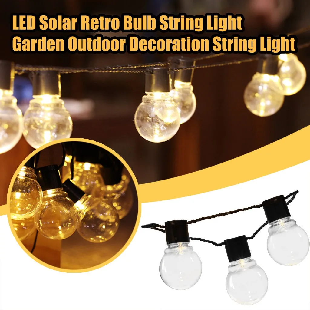 Солнечный Ретро светильник с лампочками прозрачная Гирлянда для украшения на