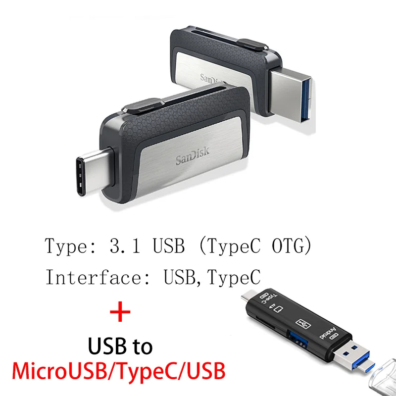 SDDDC2 Y211 Sandisk type C OTG USB флэш-накопитель 64 128 ГБ Флешка 128 Гб 64 ГБ 32 ГБ 256 ГБ флеш-накопитель 3,1 USB флешка диск на ключе памяти для телефона - Цвет: SDDDC2 Y211