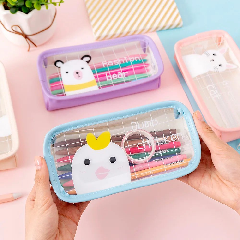 Чехол для карандашей прозрачный большой емкости с изображением кота