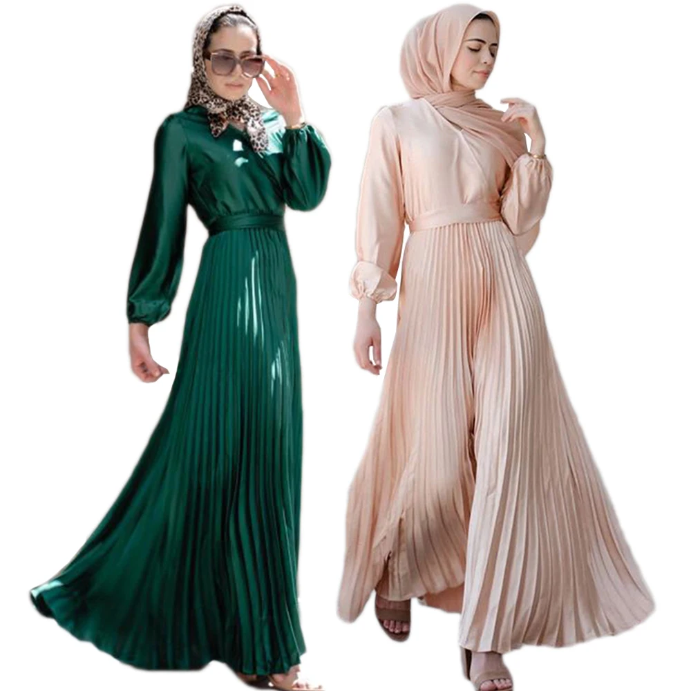 Арабское длинное платье-кафтан, мусульманское Плиссированное Платье для Рамадана, свободное модное Макси-Платье, женское турецкое платье с...