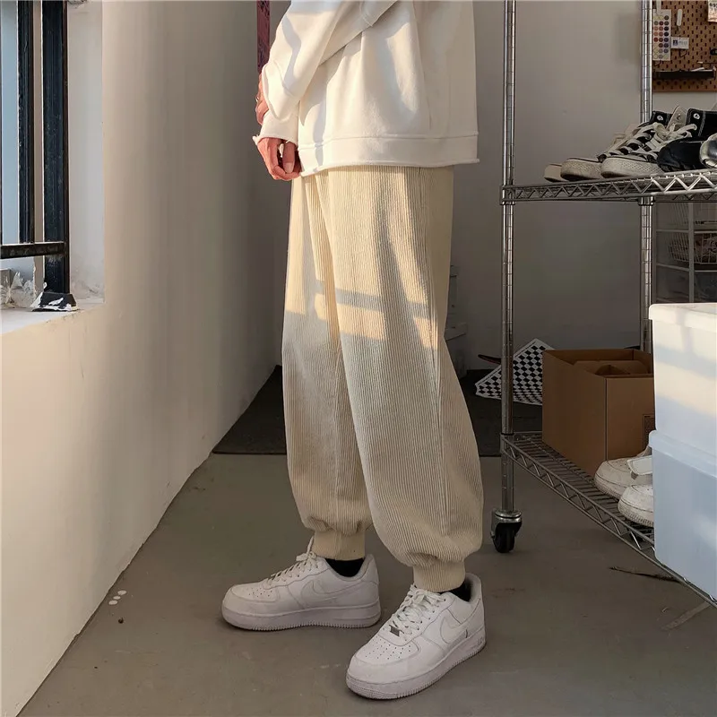 

Men Casual Pants Joggers Corduroy Autumn Solid Trousers Sweatpants Korean Style Streetwear Ulzzang Fashion Chic Soft Casual New
