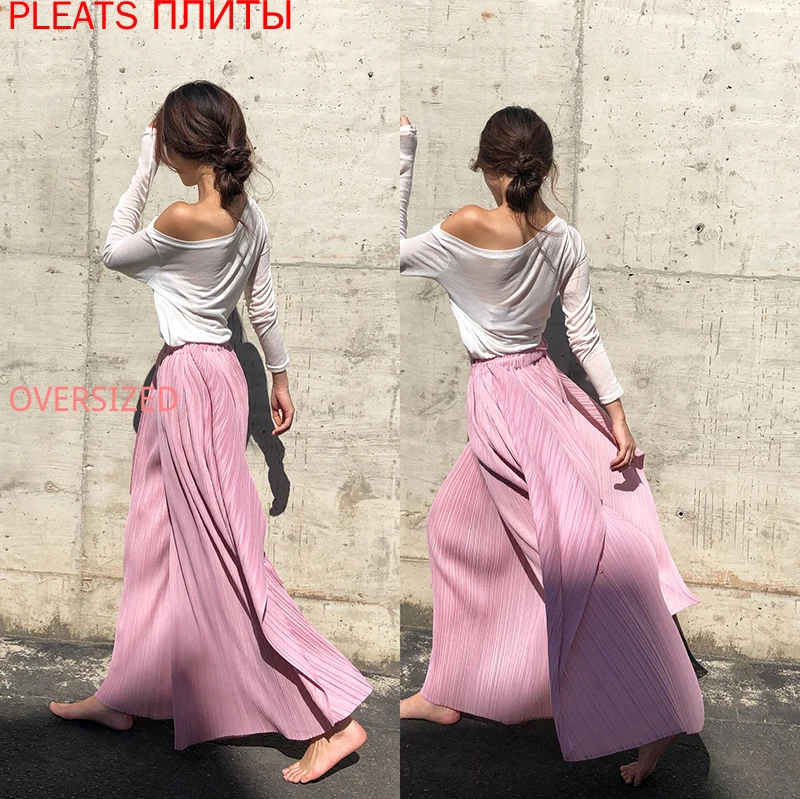

MIYAKE/складывающиеся женские весенне-летние розовые широкие брюки с бантом и боковыми разрезами, с высокой талией, элегантные брюки феи