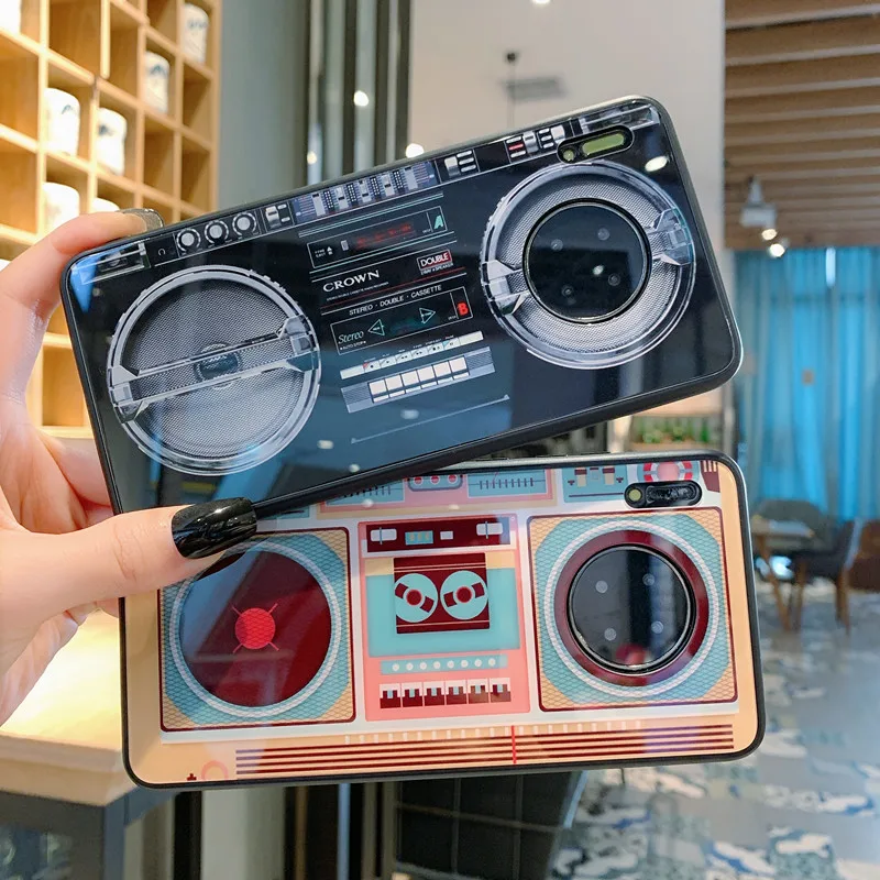 80's Vintage Voice Recorder Phone Protective Case For Huawei mate30 mate30pro Drop-resistant Glass Soft Edge Silicone Back Cover |