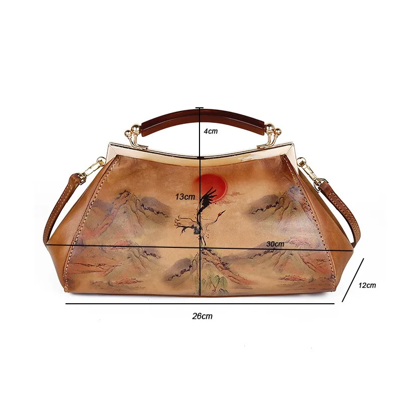 

Bestform Retro Handmade Genuine Leather Women Handbag 2021 New Landscape Hasp First Layer Cowhide Ladies Shoulder Luxury Bag
