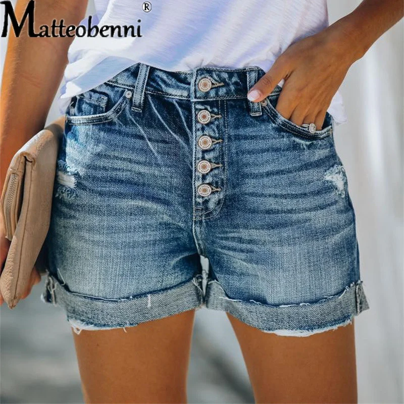 Шорты женские с завышенной талией модные пикантные рваные джинсовые короткие