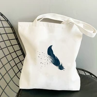 feathers canvas bag fabric shopper tote korean designer handbags womens shopping bags for boutique cloth printed shoping woman