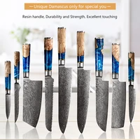 tolimer vg10 damascus kitchen knife set resin and wooden handle bread fruit paring steak sharp chef knives japanese cooking tool