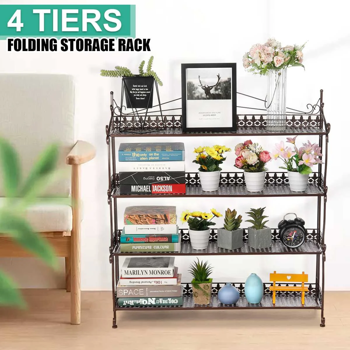 

4 Tier Metal Durable Metal Plant Shelves Flower Pot Holder Garden Rack Display Stand Succulent Plants Home Balcony Decoration
