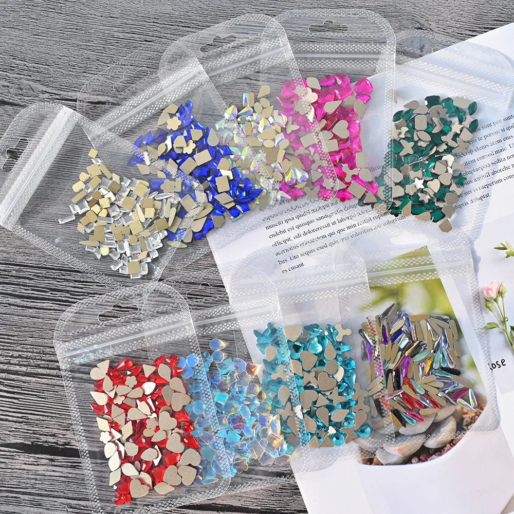 

100pcs/Bag Mixed Shape Flatback Loose Rhinestones AB Color/Blue/Pink/Aurora/Green/Red Glass Stones DIY Nail Art Decorations SY-3