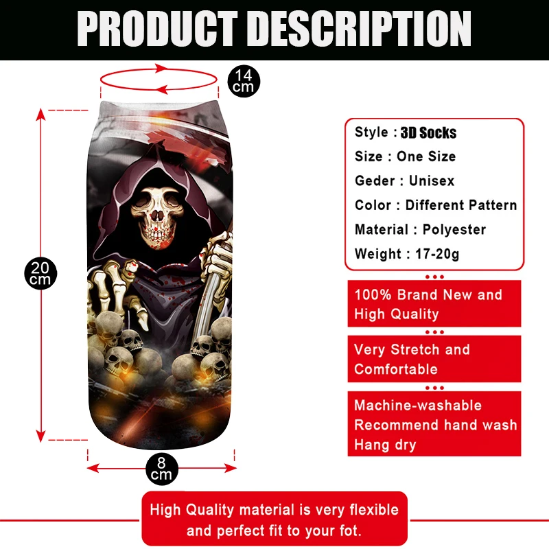 

New 3D Printed Women Cotton Socks Funny Saints' Day Party Pumpkin Lantern Halloween Socks Unisex Invisible Socks