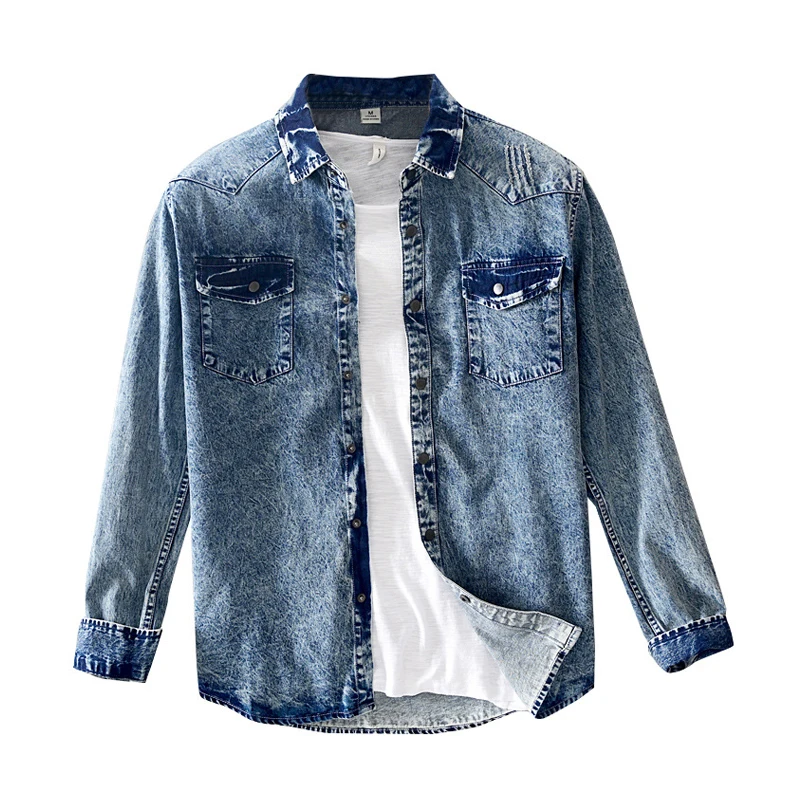 

Spring Denim Shirt Men Vintage Washed Blue/black Jeans Shirt Autumn Korean Fashion Streetwear Men Tops Camisas Para Hombre
