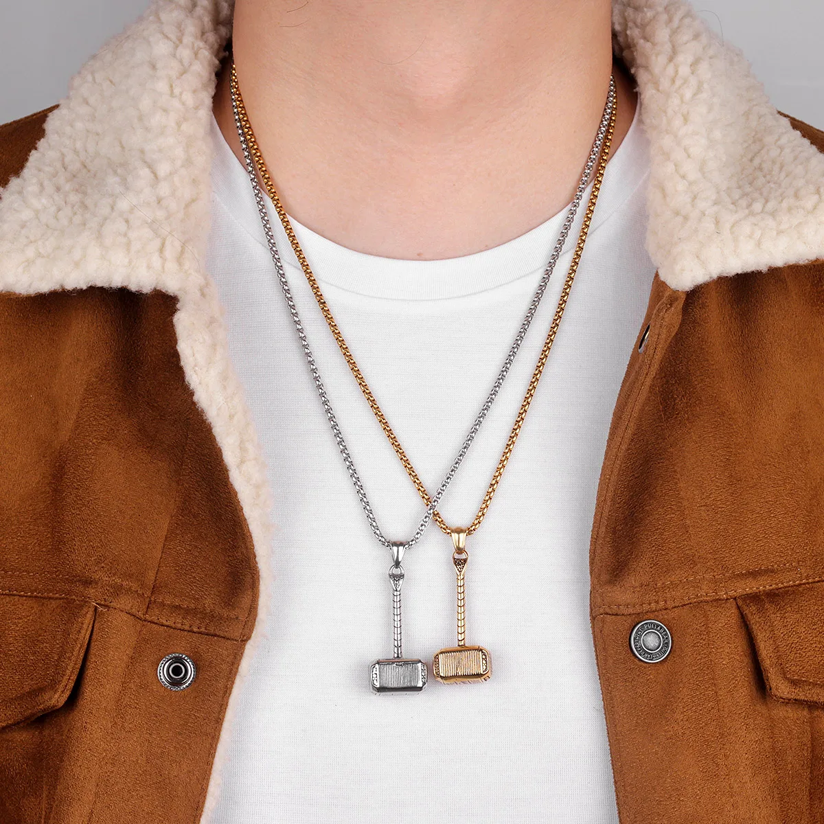 Мужской золотой Молот Тора Длинная модель панк хип-хоп для мальчиков мужские