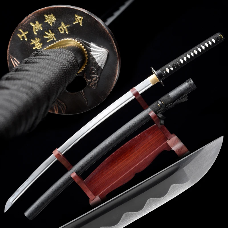 

Japanese Katanas 1045 Carbon Steel Blade Razor Sharp Real Practice Catana Handmade Full Tang 41 Inch Black Mage Warrior Swords