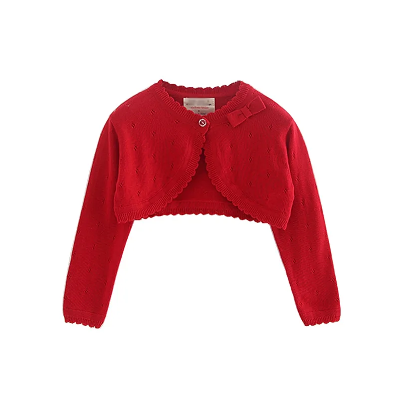 Bow Red Baby Girls Cardigans Sweater Jacket Baby Girl Coat of 1 2 3 4 Years Old Outcoat Shawl Baby Clothes OKC195109