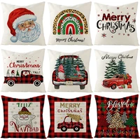 christmas cushion cover 4545 pillowcase linen sofa cushions pillow cases red black plaid printed pillow covers home decor