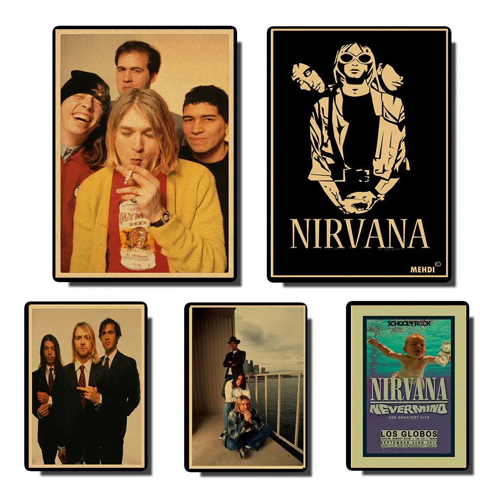 Ретро постер Nirvana Курт Кобейна общежитие крафт рок оркестр декоративная живопись