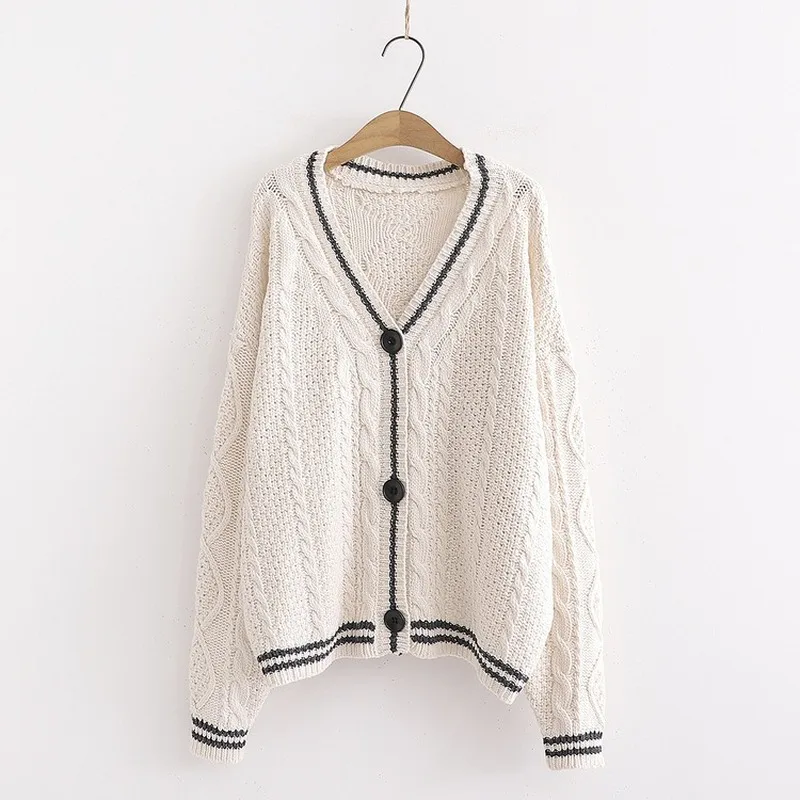 Женский кардиган в стиле преппи с V-образным вырезом свитера осенне-зимние