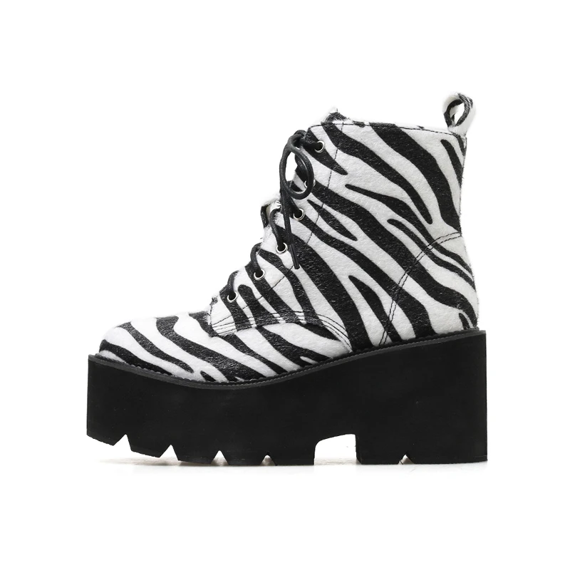 Осенние ботинки обувь на платформе со шнуровкой в полоску Ботинки Martin стиле панк