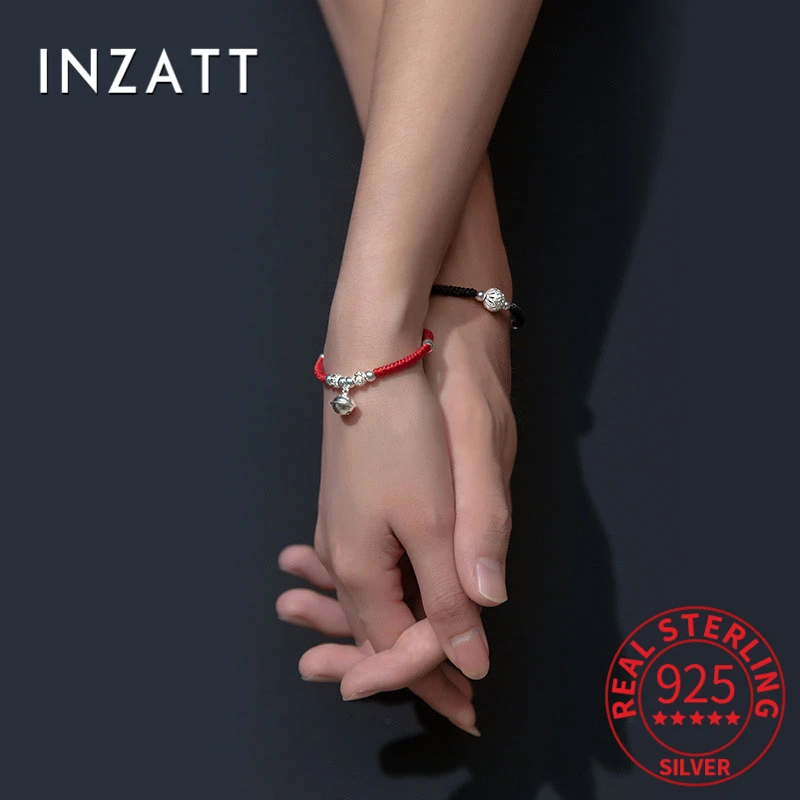 

INZATT Real 925 Sterling Silver Round Bells Couple Charm Bracelet For Women Men Anniversary Gift Cute Fine Jewelry Accessories