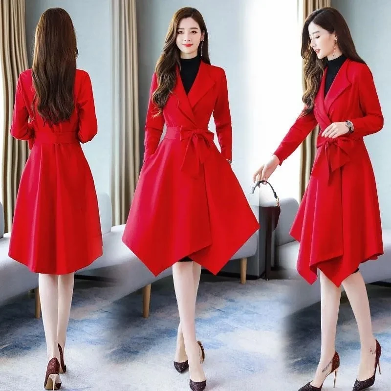 АСИММЕТРИЧНЫМ ПОДОЛОМ элегантное с тонкой талией пальто для женщин в Корейском