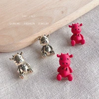 qumeng korea new fashion cattle red gold cute animal alloy female creative earrings party vintage jewelry for women girls gift