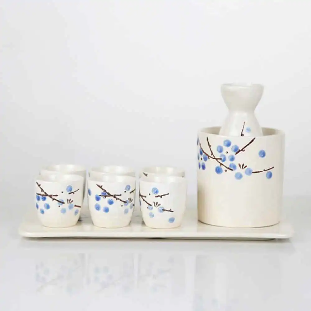 

1 Set of Japanese Style Sake Set Sake Cup Sake Bottle Cup Ceramic Sake Warm Pot Blue