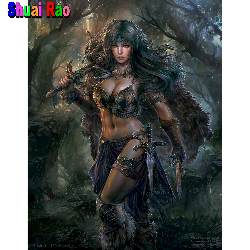 Картина из страз Женщины-Варвара полноразмерная/Круглая Мозаика 5d сделай сам с